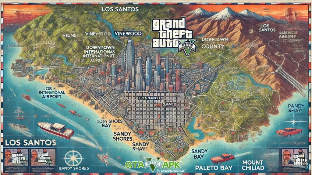 This is the GTA v APK Map whoch clearly shows the secrect areas and each and every part of GTA 5 Mobile.